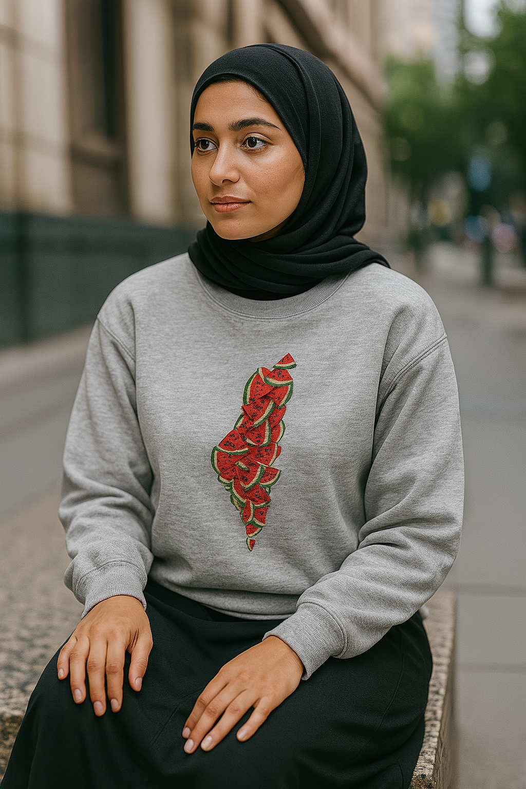 Islamic design Crew Neck Sweater Palestine Watermelon (Embroidered)