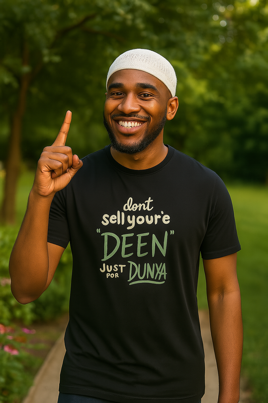 Islamic design short sleeve t-shirt Deen for Dunya