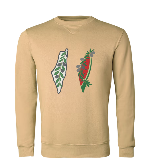 Islamic design Crew Neck Sweater Palestine Olive and Watermelon (Embroidered)
